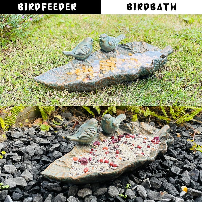 Brilliant Prospect Outdoor Garden Bird Bath Sculpture, Polyresin on Leaf Bird Feeder, Garden Patio Deck Ground Gifts for The Family - Image 4